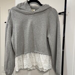Anthropologie Maeve Hoodie with White Lace Trim